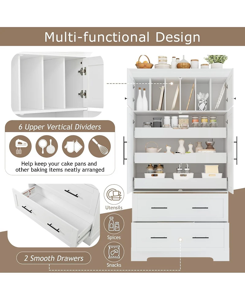 Streamdale Furniture Farmhouse 40"x18"x72.6" Kitchen Pantry with 4 Doors