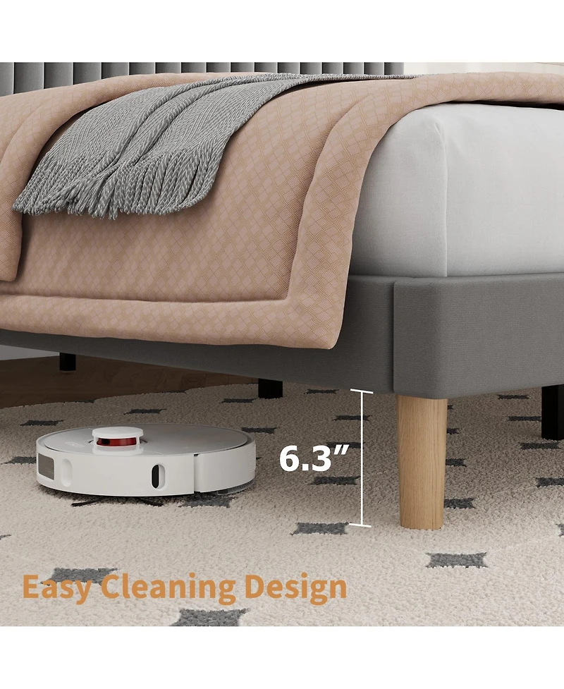 gaomon Upholstered Platform Velvet Bed Frame with Headboard,Strong Wooden Slats Support