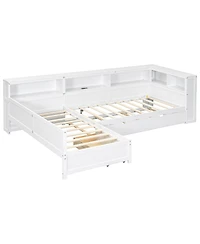 Streamdale Furniture Wood Twin L-shaped Platform Bed with Trundle & Drawer