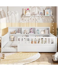 Streamdale Furniture Wooden Floor Bed With Fence Guardrail & Side Storage