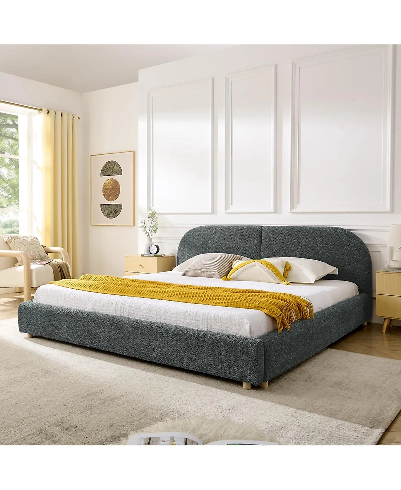 Streamdale Furniture King Size Upholstered Bed Frame, Modern Minimalist Curved Headboard