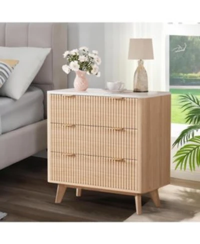 Gaomon 2pcs Fluted Nightstand Modern 3 Drawer Bedside Table With Faux Marble Top End Table For Bedroom Living Room