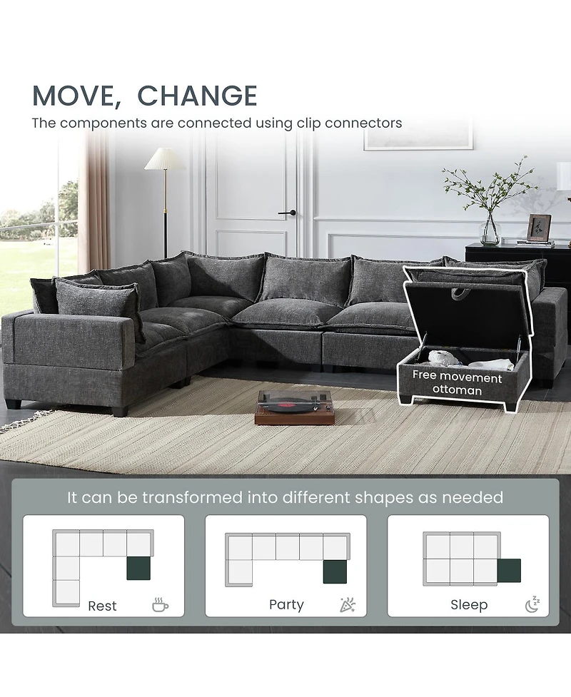 Streamdale Furniture 117 inches Modular Sectional Sofa with Storage Ottoman, 7 Seat U Shaped Couch