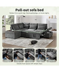 Streamdale Furniture L-Shaped Sleeper Sofa with Usb Charging and Storage