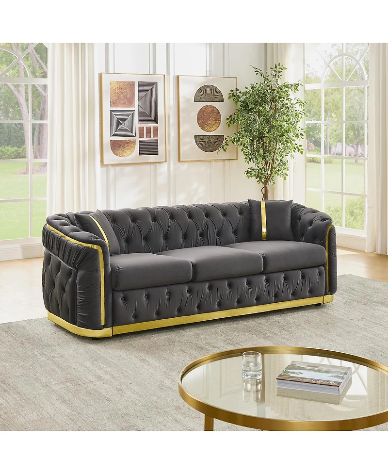 Streamdale Furniture 84.6" 3 Seater Mid Century Modern Chesterfield Sofa