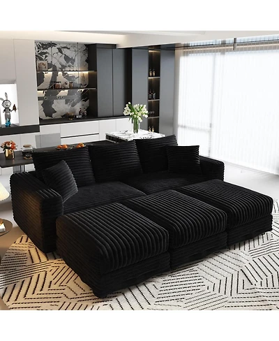 Streamdale Furniture 82 Plush Corduroy 3-Seat Sofa with Movable Ottoman