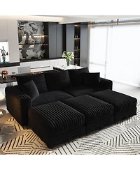 Streamdale Furniture 82 Plush Corduroy 3-Seat Sofa with Movable Ottoman