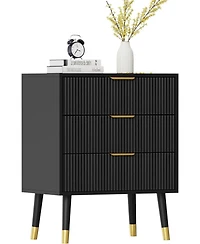 gaomon Fluted 3 Drawer Dresser Set of 2, Large Modern Nightstand Cabinet with Gold Metal Handles, End Table Wood Chest of Drawers for Bedroom.