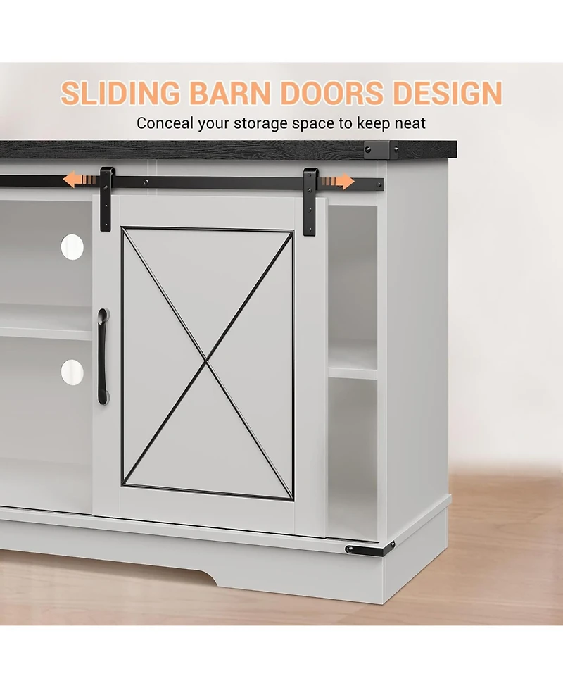 gaomon Farmhouse 59" Tv Stand Up to 65 Inches, Mid Century Modern Entertainment Center with Storage Cabinets