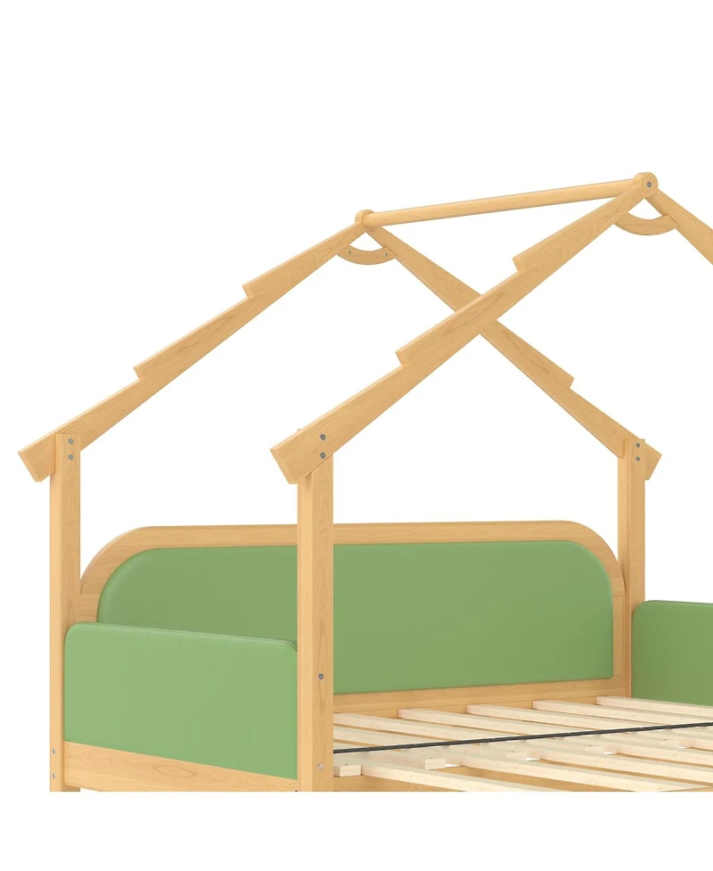 Streamdale Furniture Twin Size Wood Treehouse Bed with Soft Cushion Rails