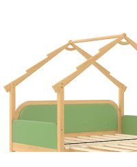 Streamdale Furniture Twin Size Wood Treehouse Bed with Soft Cushion Rails