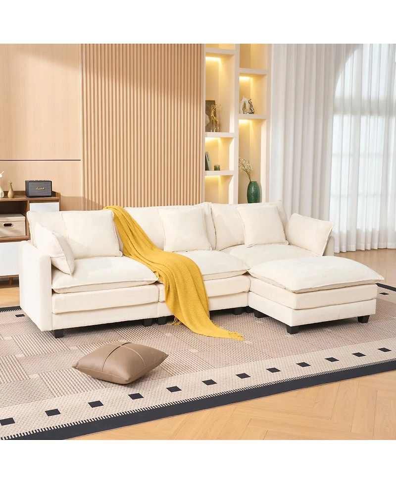 Streamdale Furniture 3-Seat Storage Ottoman Sectional Couch, L-Shaped Bench with Footrest
