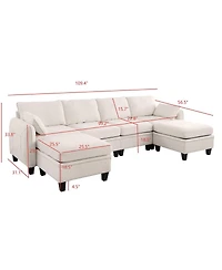 Streamdale Furniture 109 Contemporary L-Shaped Chenille Sectional Sofa with Storage Ottoman