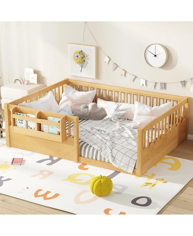 Streamdale Furniture Full Floor Bed with Heightened Fence & Bookshelf