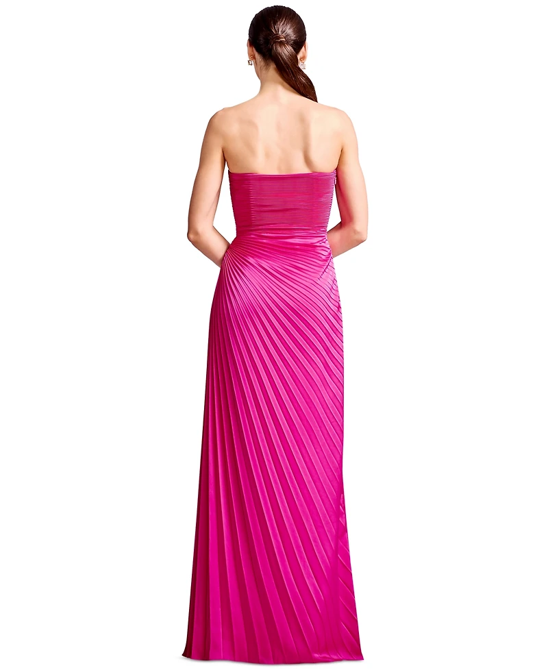 Dress the Population Women's Kinley Strapless Pleated A-Line Maxi