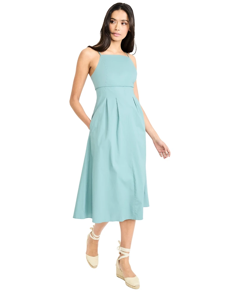 Maggy London Women's Square Neck Spaghetti Strap Midi Dress
