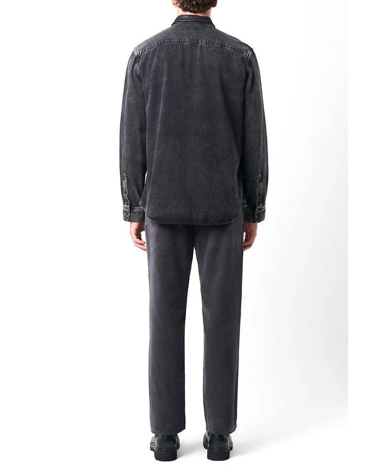 Velez Men's Long-Sleeve Cotton Overshirt With Denim and Leather Shirts