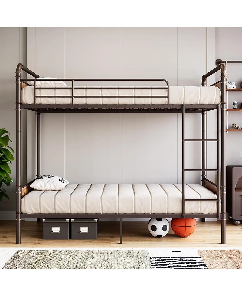 gaomon Twin Over Metal Bunk Bed with Ladder and High Guardrail, Convertible for Kids/Teens/Adults, Easy Assembly