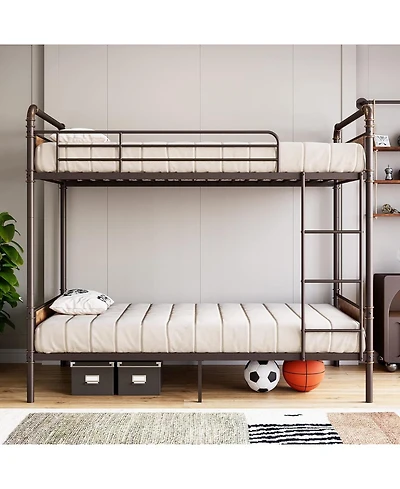 gaomon Twin Over Metal Bunk Bed with Ladder and High Guardrail, Convertible for Kids/Teens/Adults, Easy Assembly