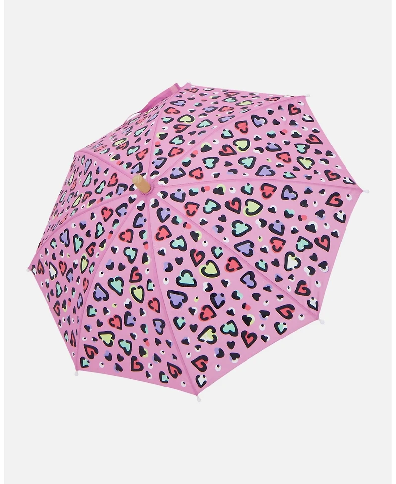Deux par Deux Girl Color-Changing Umbrella Hearts Print