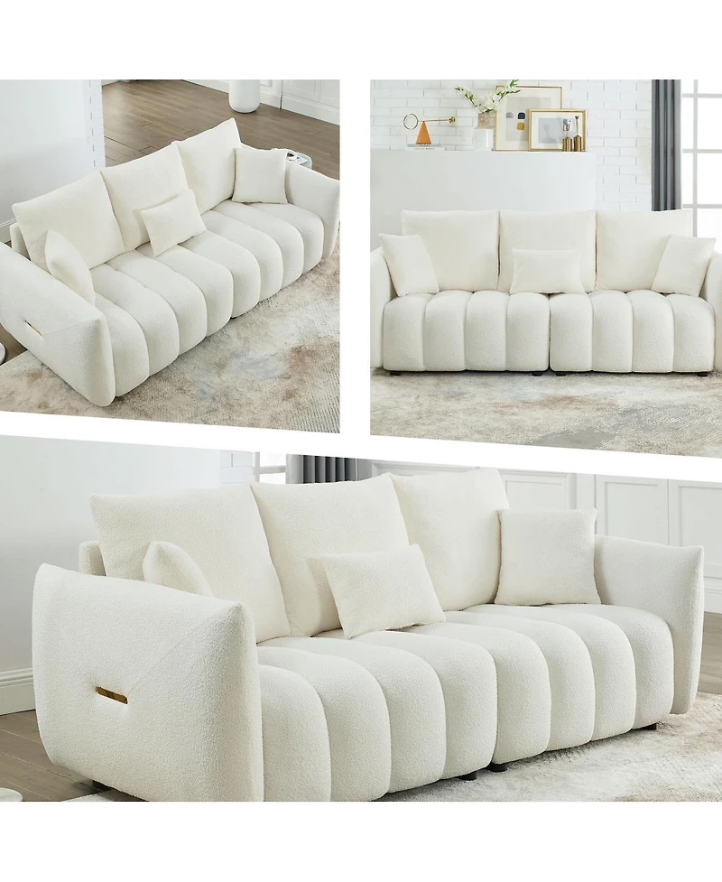 Streamdale Furniture Teddy Fabric Sofa w/ 3 Pillows & Cushions, Solid Wood Frame 3-Seater