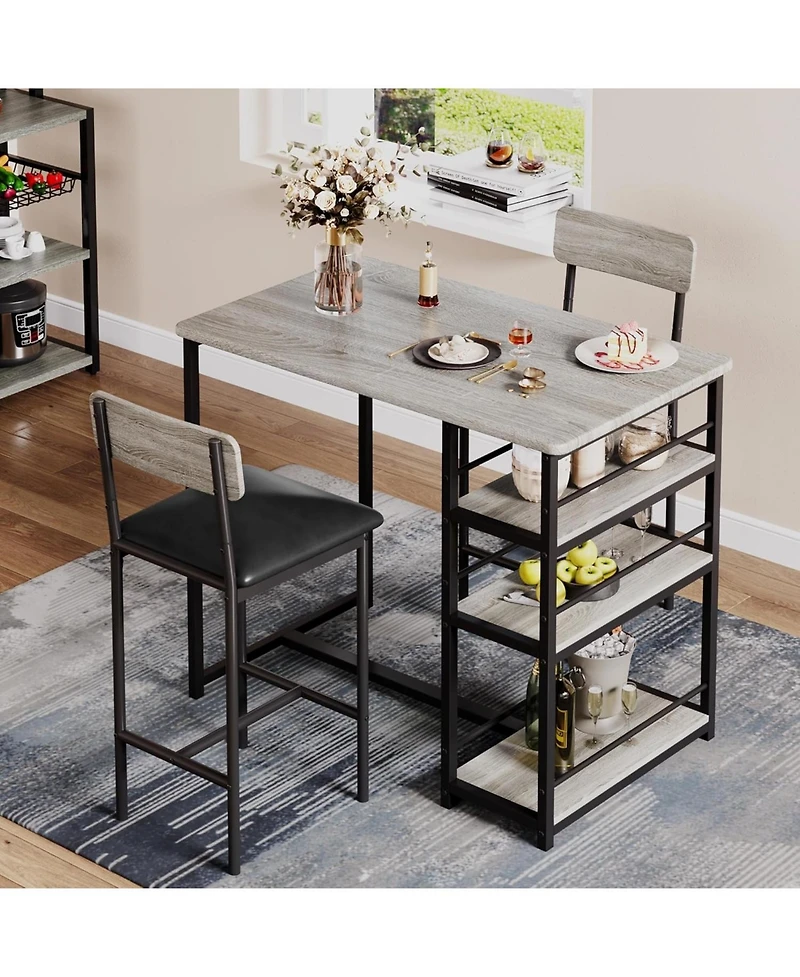 gaomon Kitchen Table Set, 3 Piece Dining Table and Chairs for 2, Space Saving Bar Dining Table Set with 2 Upholstered Chairs for Small Spaces