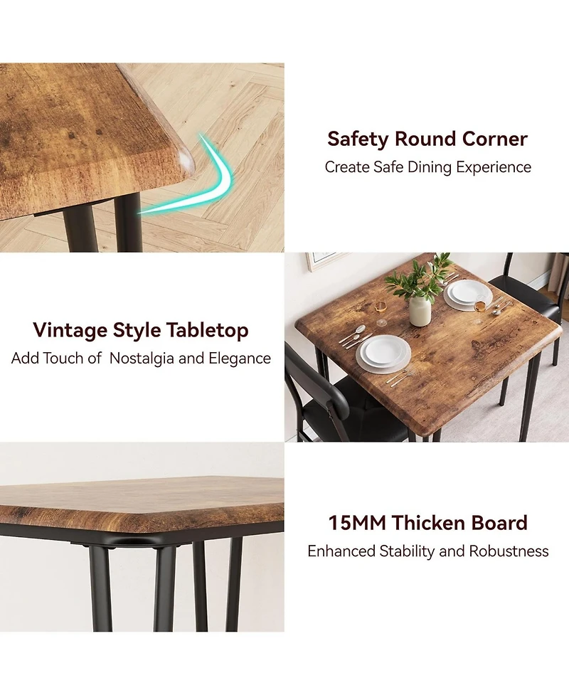 gaomon Dining Table Set for 4 Kitchen Table with Upholstered Chairs for Kitchen Room and Small Spaces (Retro Table with 2 Upholstered Chairs)