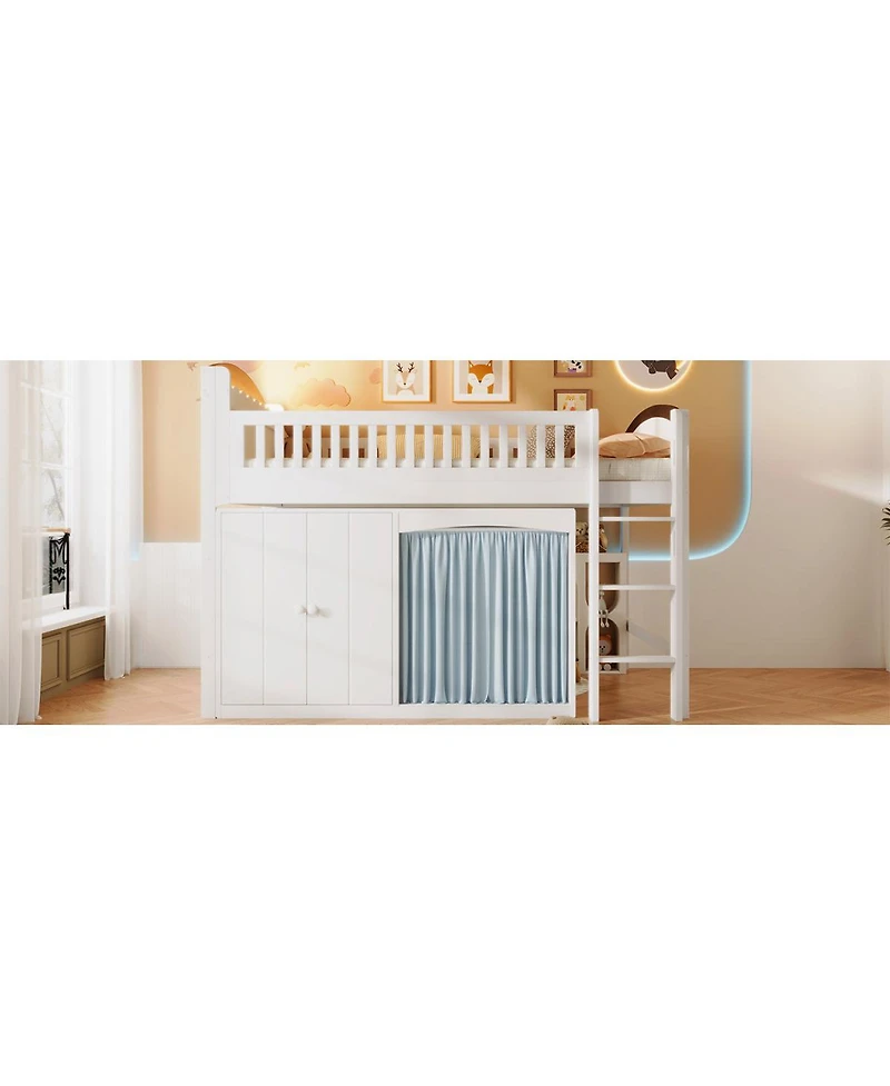 Streamdale Furniture Streamdale Loft Bed with Storage Cabinet, Wardrobe and Led