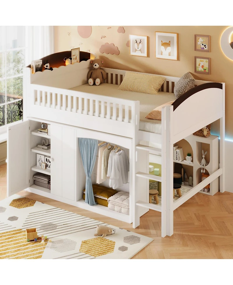 Streamdale Furniture Streamdale Loft Bed with Storage Cabinet, Wardrobe and Led