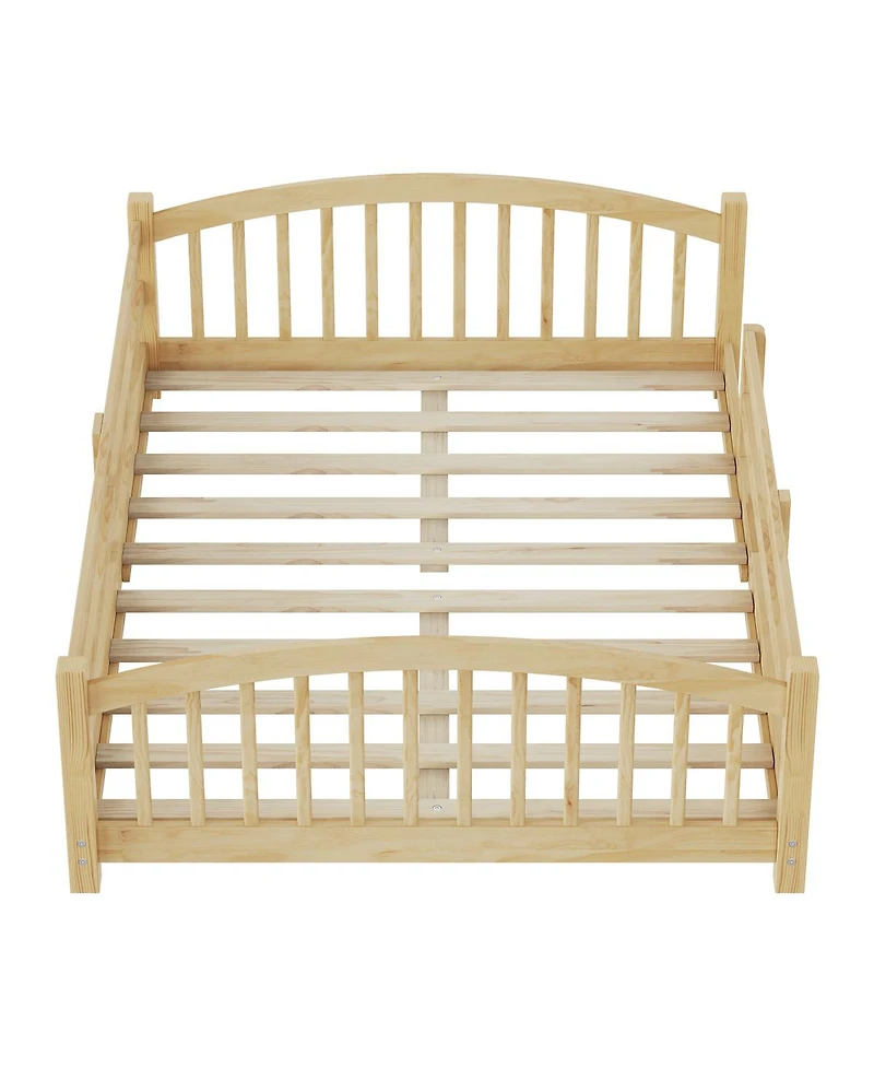 Streamdale Furniture Montessori Floor Bed with Slats & Guardrails, Solid Wood, Easy Assemble