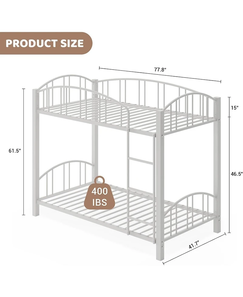 gaomon Metal Bunk Bed Twin Over Twin, Heavy Duty Bunkbeds Frame with Arched Guardrail and Safety Ladder, Sturdy Steel for Kids Boys Girls