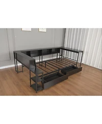 Streamdale Furniture Streamdale Corner Bed Frame with Bookcase, Led, Charging Station