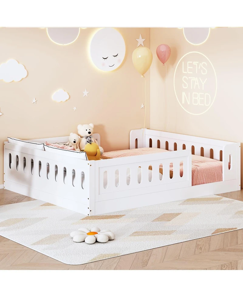 Streamdale Furniture Wood Full Size Platform Bed with Guardrail