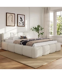 Streamdale Furniture Queen Size Boucle Platform Bed with Thick Headboard and Footboard