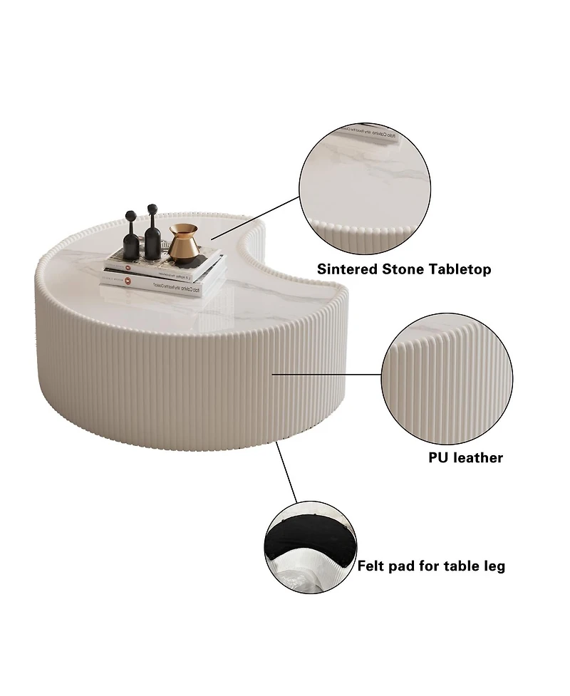 Streamdale Furniture Streamdale Stylish Sintered Stone & Leather Irregular Coffee Table for Living Room