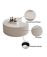 Streamdale Furniture Streamdale Stylish Sintered Stone & Leather Irregular Coffee Table for Living Room