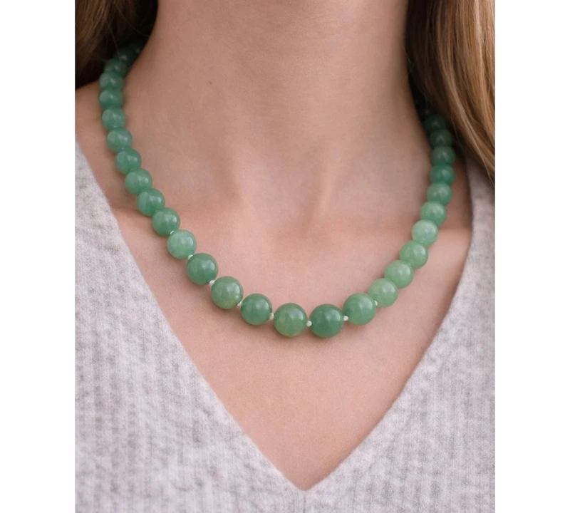 Macy's Green Jade (6-10mm) Graduated Necklace in Sterling Silver