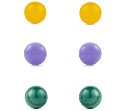 Macy's 3-Pc. Lavender Jade, Yellow Jade and Malachite (8mm) Stud Earrings Set in Sterling Silver