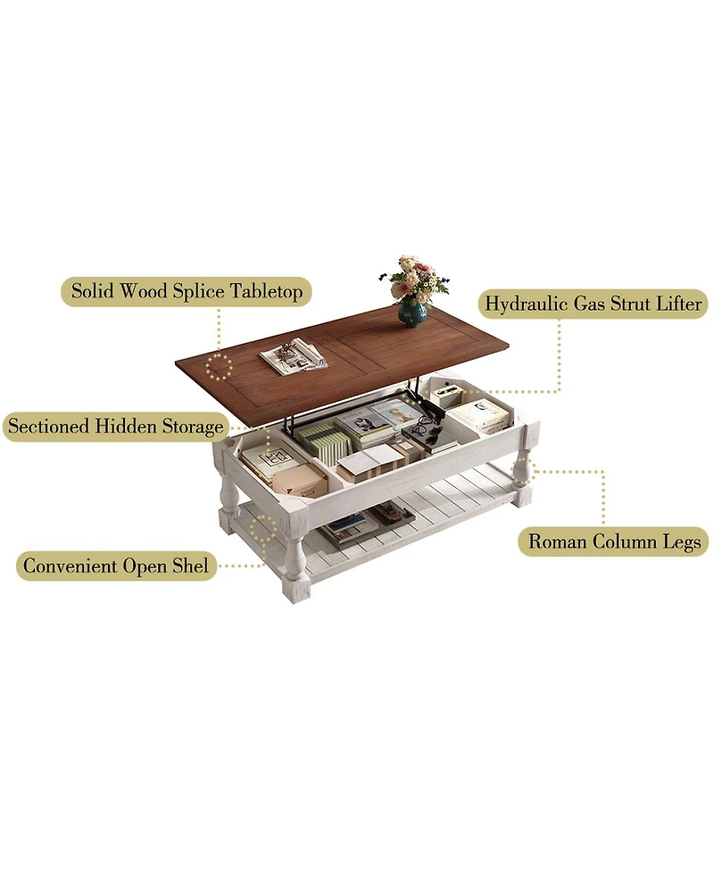Streamdale Furniture Retro Lift-Top Coffee Table with Storage, Hidden Compartment