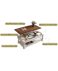 Streamdale Furniture Retro Lift-Top Coffee Table with Storage, Hidden Compartment