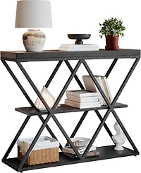 gaomon 3-Tier Industrial Entryway Table with x-Shaped Metal Frame, Open Shelf Console Sofa for Living Room, Hallway