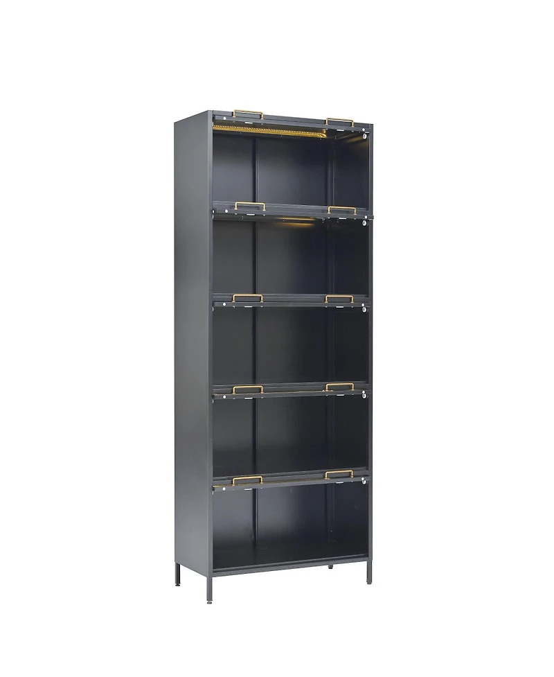 Streamdale Furniture Streamdale 76.75" Tall Iron Display Cabinet with Glass Doors & Led Lights
