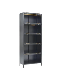 Streamdale Furniture Streamdale 76.75" Tall Iron Display Cabinet with Glass Doors & Led Lights
