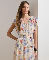 Lauren Ralph Women's Floral Print V-Neck Tiered Maxi Dress