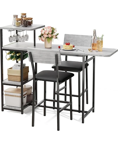 gaomon Dining Table Set for 2 3-Piece Expandable Bar Table and Chairs Set with Storage Shelves and Wine Rack Small Kitchen Dining Set