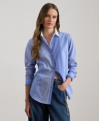 Lauren Ralph Women's Classic Fit Striped Collared Broadcloth Shirt