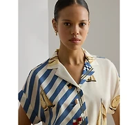 Lauren Ralph Women's Striped Sailboat-Print Collared Camp Shirt