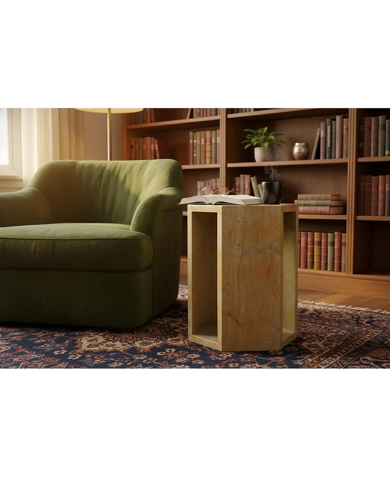 Streamdale Furniture 40cm x 32cm Luxury Spanish Gold Marble Hexagonal Side Table