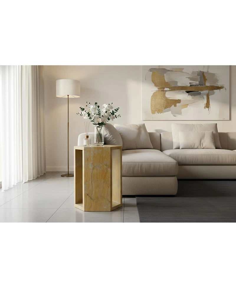 Streamdale Furniture 40cm x 32cm Luxury Spanish Gold Marble Hexagonal Side Table