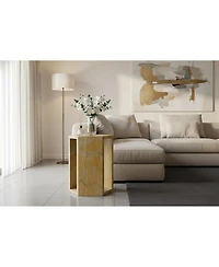 Streamdale Furniture 40cm x 32cm Luxury Spanish Gold Marble Hexagonal Side Table